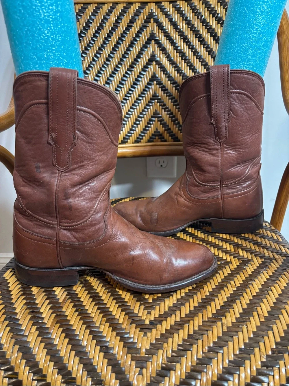 Tecovas The Earl Brown Leather Roper Cowboy Western Boots Handmade 9.5